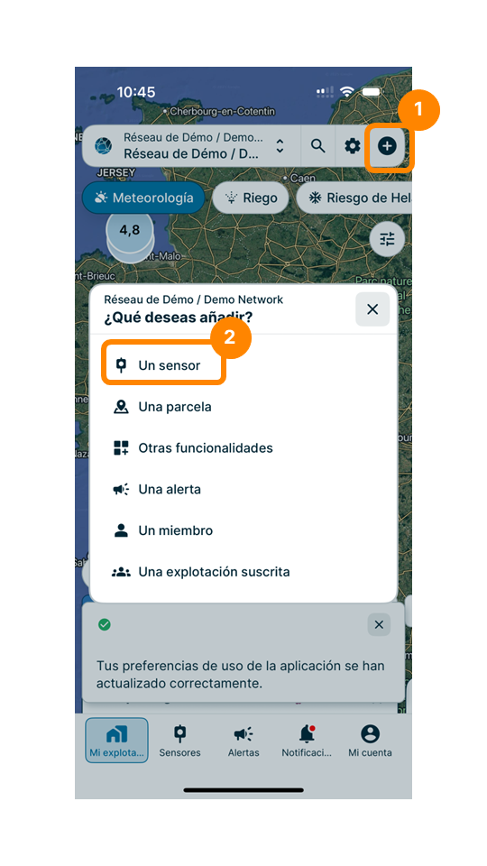 Añadir sensor - App paso 1