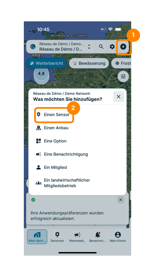 Sensor hinzufügen – App Schritt 1