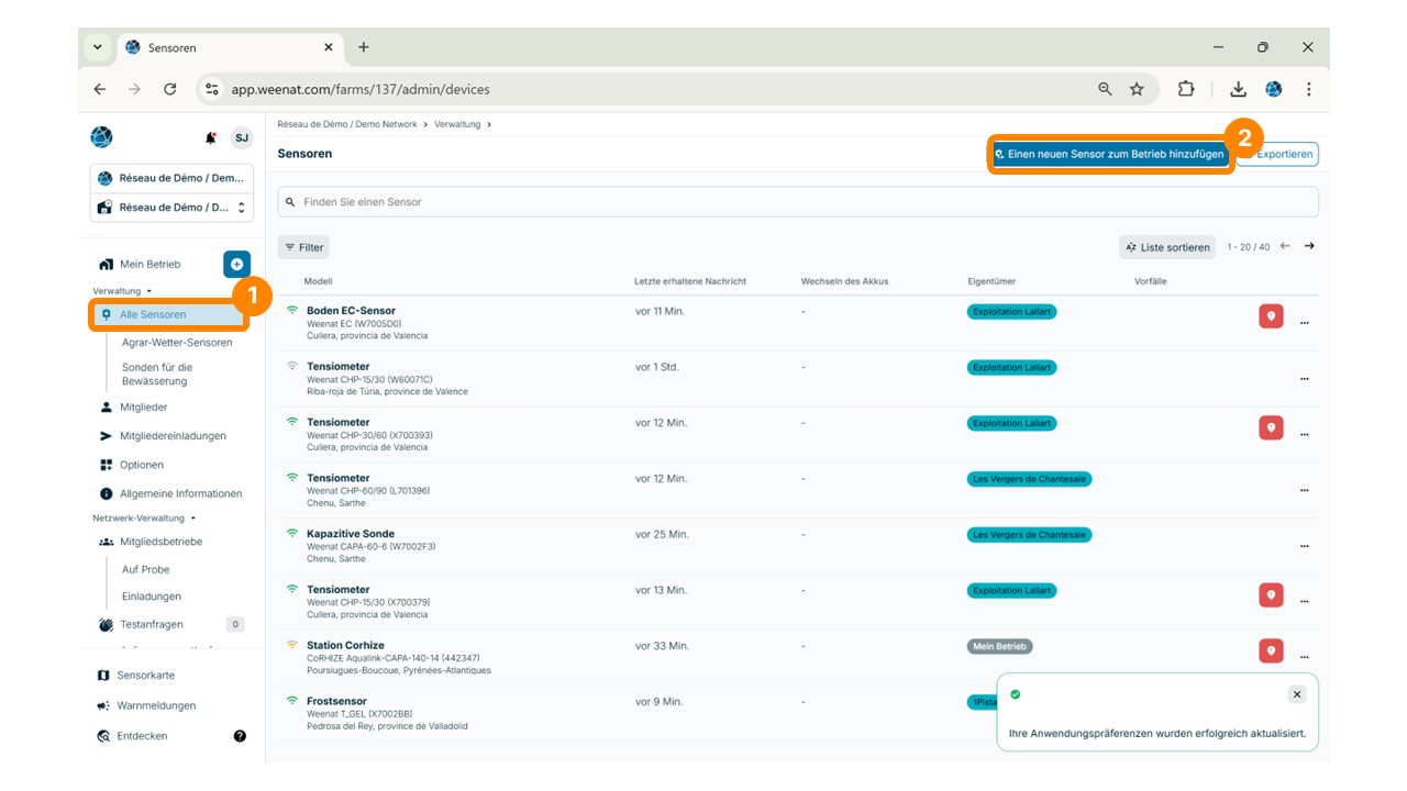 Sensor hinzufügen – Web Schritt 2